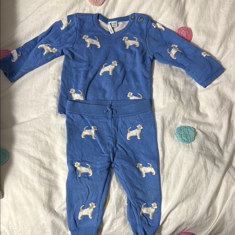 Janie and Jack Blue Dog Print Baby Outfit 12-18 months